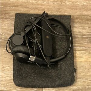 Black Wired Headphones with Gray Pouch
